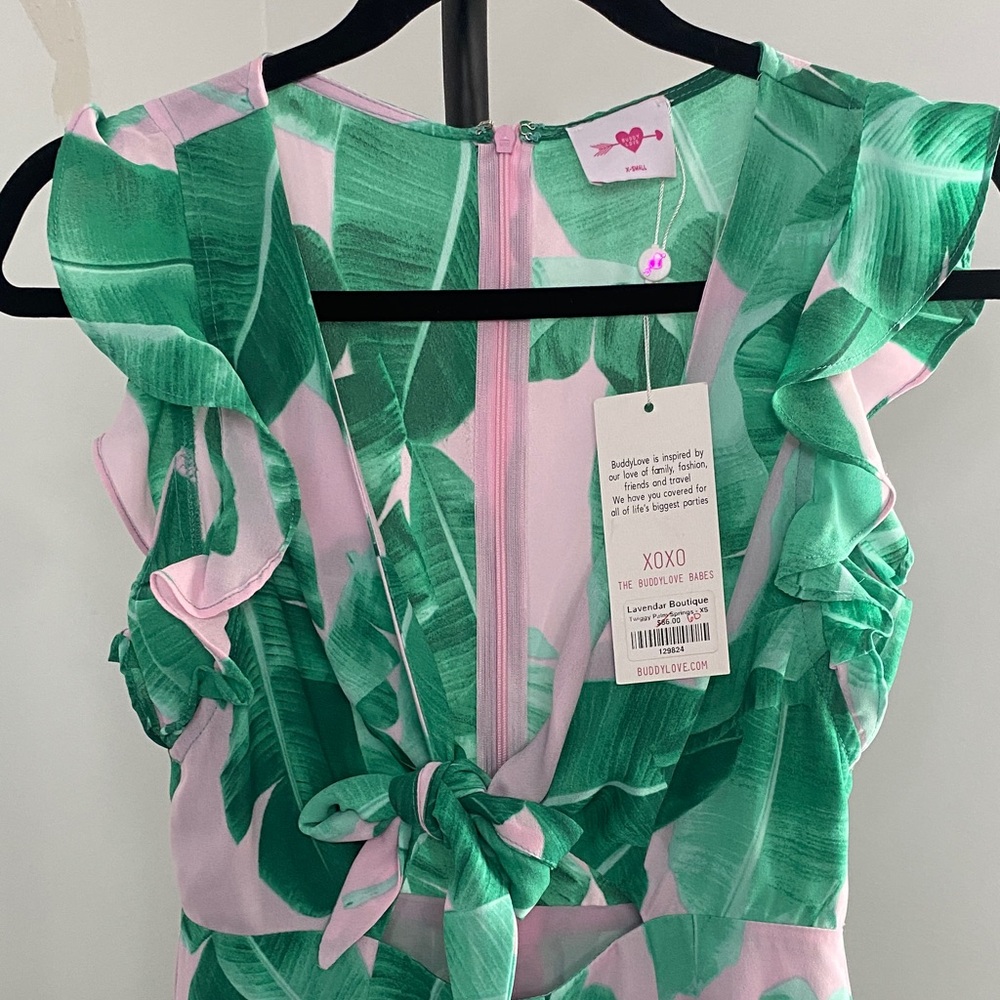 Buddy Love Green and Pink Leaf Print Dress - Picture 4 of 8